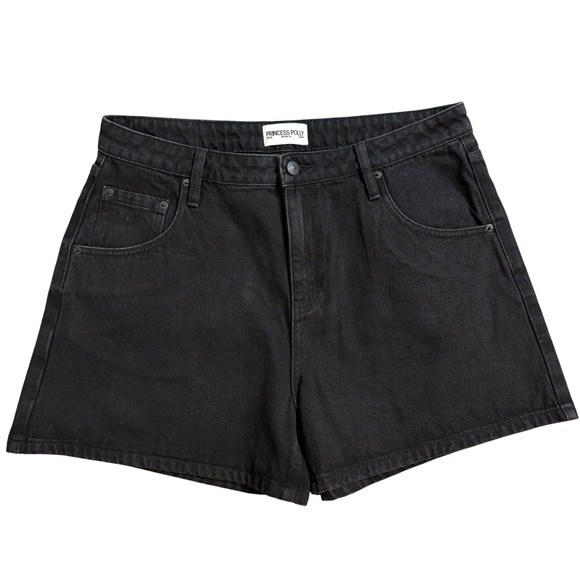 Princess Polly Pants - Princess Polly Black High Waisted Denim Shorts Size US 10